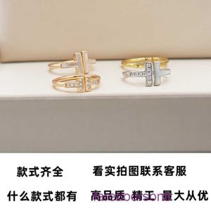 Tifannissm Bagues de créateurs pour femmes boutique en ligne La même bague ouverte double T avec diamant corps nu en argent 925 bord femelle nacre ont une boîte d'origine