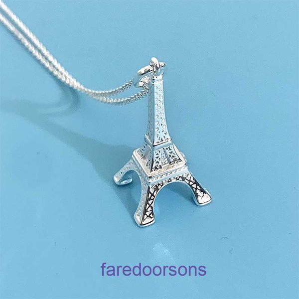 Collier Tifannissm Classique Tempéramen populaire T Famille Pendentif Tour Eiffel en argent sterling 925 À la mode et personnalisé Avoir une boîte d'origine