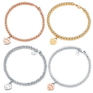 TIFF 100% 4 mm ronde kraal liefde hartvormige armband vrouwelijke verdikte sierbodem beplating voor vriendin souvenir cadeau mode charme sieraden