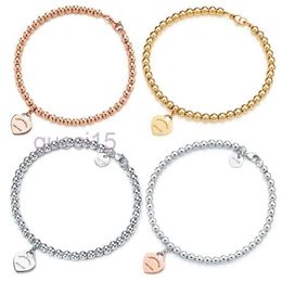 TIFF 100 925 Silver 4 mm Round Perle Love Bracelet Chérie Femelle Femme épaissie Placage de fond pour petite amie Souvenir Gift Fashion Charm bijoux 5EO3 NCCU 26 XPA0