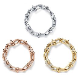 Bracelet de créateur Tiff en forme de U, chaîne de bracelet surround commune incrustée de diamants, texture métallique vintage en forme de fer à cheval, girlfrien259Y