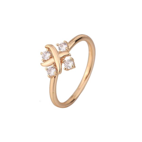 Tiff Ring Designer Luxe Mode Femmes Original Qualité Nouvelle T-Family Cross Ring Haute Édition 4 Diamant Zircon En Forme De X V Or Léger Et Simple