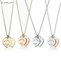 Tiffancy Collier Classique En Argent Sterling Collier Double Coeur Pendentif Collier Homme Femmes Fête De Mariage Bijoux De Haute Qualité Designer De Luxe Cadeau Collier 3484