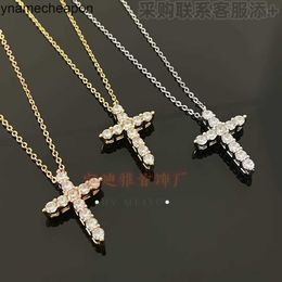 Tiffanncy high -end sieraden kettingen voor dames dezelfde volle hemel ster Cross ketting hoge versie volledige diamant kettingstijlen origineel 1: 1 met echt logo en doos