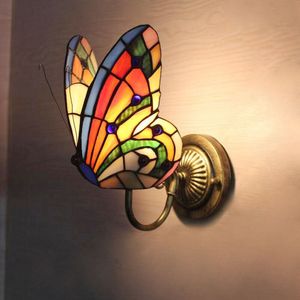 Tiffany Glass Butterfly Club Corridor Wandlamp Legering Brons Arms Slaapkamer Beddensides Trap Case Wandkandelaar Balkon Gang veranda wandlamp