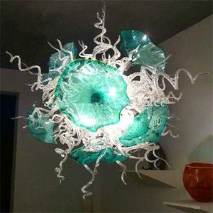 Tiffany Style Pendants Lampes Living Room Decor LED LED Transparent Turquoise Handmade Flower Chandelier pour décoration artistique 32 pouces