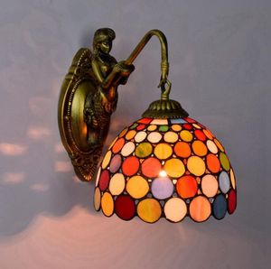 Tiffany lámpara de pared dormitorio simple moderna creativa luz de noche Mediterráneo pasillo espejo faro americano