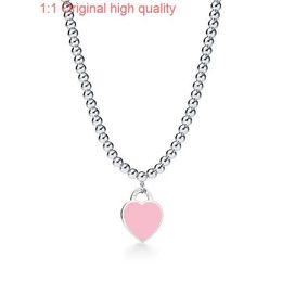 Tiffanyans S925 haute qualité Nhz3 pendentif Memnon coeur bijoux perles de couleur pour collier femmes perle ronde émail avec rose Blu