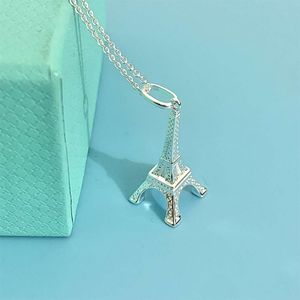 Tiffanyany Family T Collier pendentif Tour Eiffel en argent sterling 925 Collier à la mode et personnalisé en argent sterling 925 Collier pour femme Ornement