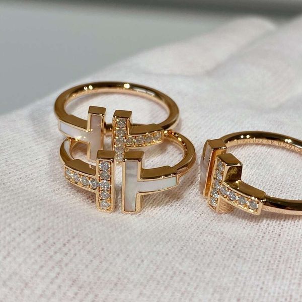 Tiffanyins anillos joyería 925 Anillo de plata con letra T Conjunto de diamantes clásico para mujer Mismo doble T Dedo abierto