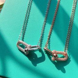 Tiffanyités Family's Pure Sier ouble Ring U-Shape Horseshoe Budle Collier, Chaîne de clavicule à couche