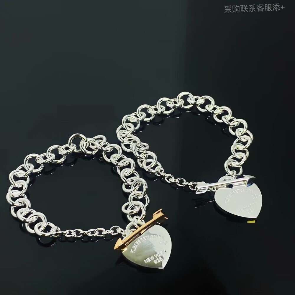 Tiffanyitys S925 Silver TiffanyJewelry Heart Pendants Même Bracelet de piercing Double One Ferc