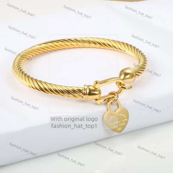 Pulsera Tiffanyjewelry Titanio Bangle Bangle Cable Color de Oro Amor Corazón Bangle Co Bracelet With Hook For Women Men Joyería de boda 5e2