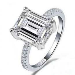 Tiffanyjewelry Emerald Cut 3ct Square Lab Mossen Diamond Ring Sterling Jewelry Commement Body Bods Body Rings Moissanite For Women Bridal Party Accessory Gift