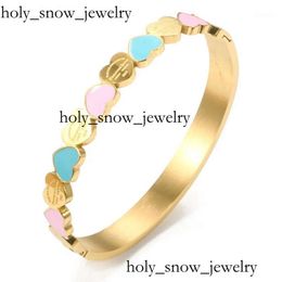 TiffanyJewelry Gold Designer Bijoux Femme Couleur Couleur bleu et rose Émail Forever Love Heart TiffanyJewelry Gold Charmbracelet TiffanyJewelry Bracelet 3089