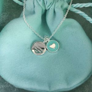Tiffanyjewelry ketting S925 Sterling Silver Nieuw Little Love Necklace Small Design Gepersonaliseerd rond merk Hartvormige Collar Chain Blue Heart Pendant
