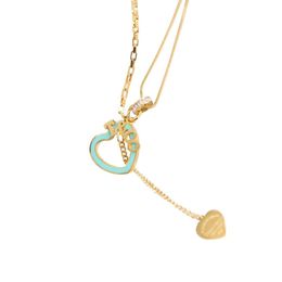 Tiffanylris 383 Colliers Pendentif Collier Titane Acier Français Élégant T Famille Classique Bleu Goutte D'huile Amour Carré Zircon Gland pour Femmes Lig