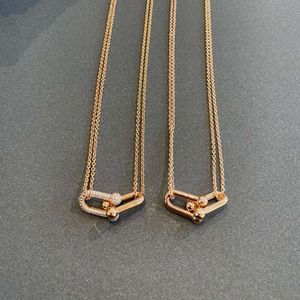 Tiffanylris ecklace Seiko Edition T Family Horseshoe Double Ring Collier en argent sterling 925 épaisseur 18 carats chaîne de cou en forme de U chaîne de collier croisé bijoux pour femmes