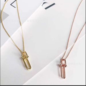 Tiffanylris ecklace T Sterling Sier U-vormig Bamboe Link Hanger Ketting Kraagketting Dames Rose Goud Licht Veelzijdig Modieus Eenvoudig