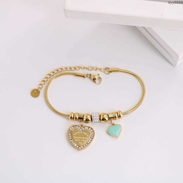 Tiffanylris Version Titane Acier Charm Bracelets Or 18 Carats T Famille Classique Bleu Goutte Huile Imprimé Amour Petite Perle En Acier Serpent Os Chaîne Bracelet pour Femme