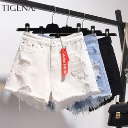 Tigena High Taille Denim Shorts Women 2020 Zomer plus size pocket Tassel Hole gescheurde jeans korte vrouwelijke femme short broek vrouwen T200701