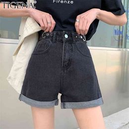 Tigenena hoge taille denim shorts vrouwen zomer casual match jeans vrouw met zak zwart wit 210719