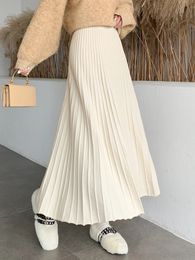 TIGENA tricoté longue Maxi jupe femmes automne hiver décontracté solide épais chaud une ligne taille haute cheville longueur femme dames 240112