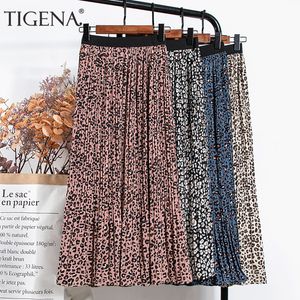TIGENA, nueva falda de gasa de leopardo Vintage de primavera para mujer, falda larga plisada de cintura alta elástica con forro estampado a la moda para mujer Y1214