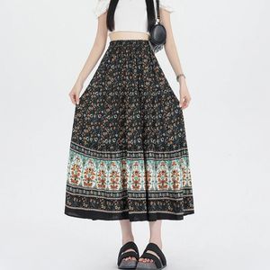 Tigena Vintage Falda larga para mujeres Estampado floral estético de verano Elegante A Línea Demandas Gran Hem Big Hem, 240416