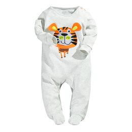 Tijger Baby Jongens Rompertjes Lange Mouw Pyjama Body Suits Babywear Nachtkleding Slaapzak Grijs Bebe Ropa 210413