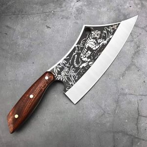 Couteau de boucher tigre 8Cr13 lame acajou manche couteau de chef couperet à viande os abattage poisson camping en plein air cuisine tool278c