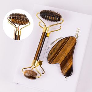 Tiger Eye Face Roller Gua Sha Coffret Cadeau Naturel À Pointes Facial Jade Roller Masseur Gua Sha Massage Acupuncture Grattage Outil De Soins De La Peau