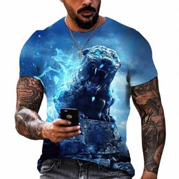 Tiger Fighting Animal Beast Fierce T-shirt 3D Imprimer T-shirt Été Hommes surdimensionnés à manches courtes Tops Tees Vêtements de créateurs pour hommes 845i #