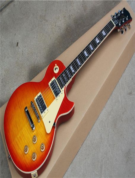 Tiger Flame Maple Top estándar Cuerpo de caoba Cuello rojo Sunburst Electric Guitar4181788