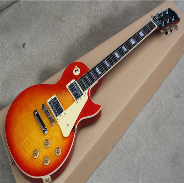 Tiger Flame Maple Top estándar Cuerpo de caoba Cuello rojo Sunburst Electric Guitar8584678