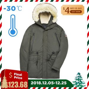 TIGER FORCE 2018 longue Parka rembourrée à capuche mince veste d'hiver hommes col en fourrure artificielle manteau chaud taille réglable épaissir manteau