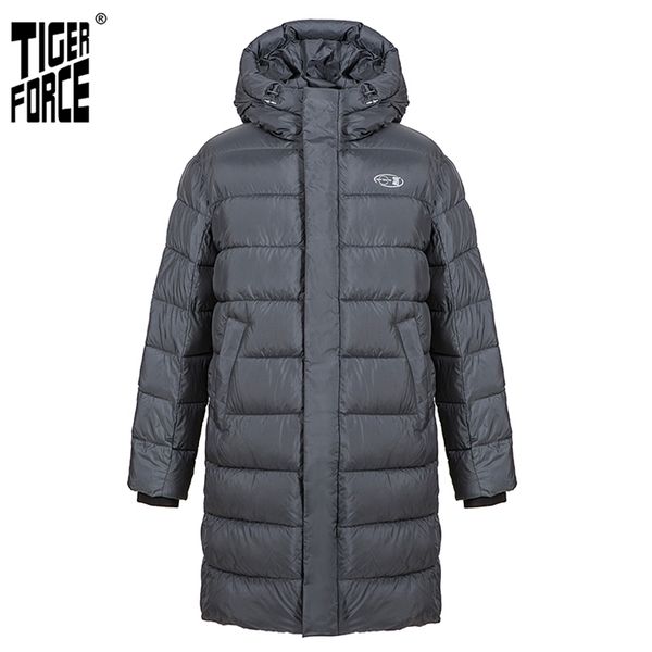 Tiger Force Chaqueta de invierno para hombre con capucha Gris oscuro largo Grueso Business Casual Sports Parka abrigo para hombre 70701 211214