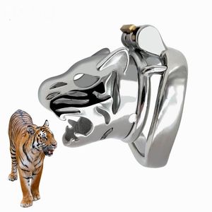 Serrures de chasteté à tête de tigre Cages à bite masculine Dispositif de chasteté Cathéter Anneau de pénis en forme d'arc Serrure à anneau en métal Coq en métal Hommes Penile Virgin Lock