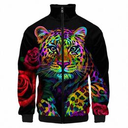 Tigre Leopardo Animal Rosa Hombre Otoño Fi Fit Zip Chaqueta 3D Impreso Divertido Ropa de gran tamaño Hombre Cremallera Abrigo Drop Ship V8zJ #