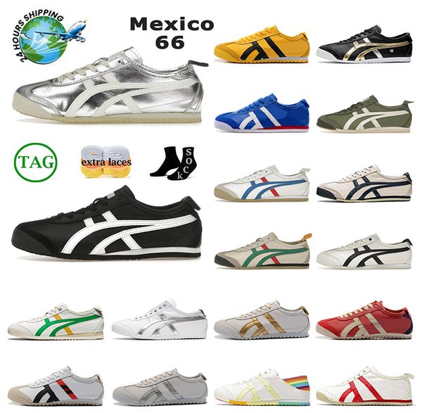 Tiger Mexico 66 Tigers Zapatos casuales Onitsukass Summer Canvas Series Mujeres Hombres Diseñador Plata Off Negro Blanco Manto Verde Crema Zapatillas de deporte sin cordones Deportes