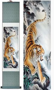 Pintura de tigre Pintura de arte tradicional chino Decoración de oficina en el hogar Arte de desplazamiento de seda Pintura de tigre1906141510209g4759765