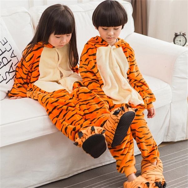 Tiger pijama traje para niños animales con capucha onderse pijama de invierno franela suave cálida ropa de dormir anime cosplay otena
