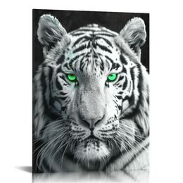 Tiger Pictures décor mural animaux en noir et blanc toile imprimés d'art mural sauvage avec des yeux verts peignant la décoration de la maison encadrée