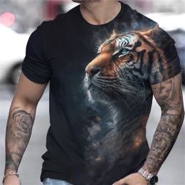 Tiger Print T-shirt 3D Animal Heren Shirts Summer Short Sheeved Male pullover Otenized Tops Tees Men Men Clothing