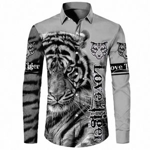 Tigre imprimé Lg chemise à manches 3D Li imprimé automne Lg manches hommes vêtements de rue en plein air décontracté Fi Lg haut à manches S3HE #