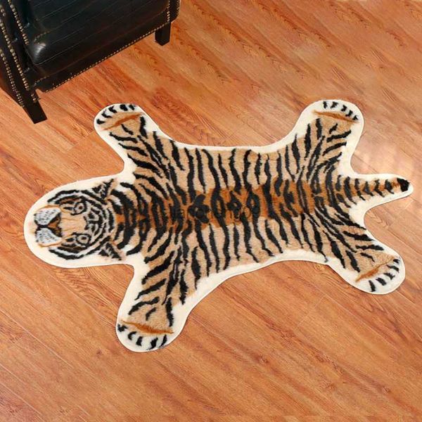 Tigre Imprimé Tapis Vache Léopard Tigre Imprimé Faux Tapis Antidérapant Tapis Imprimé Animal Tapis En Peluche Composite Daim Bas Décor À La Maison L230619