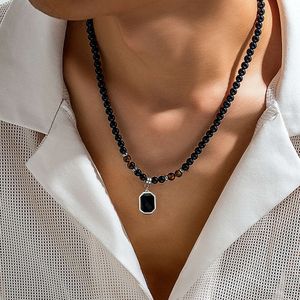Collier de perles en pierre de tigre pour Hip Hop, petits accessoires de chaîne de clavicule élégants, simples et personnalisés pour hommes