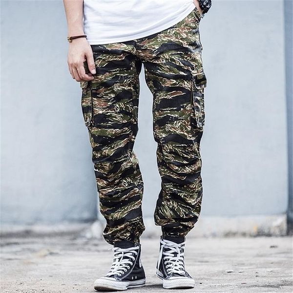 Pantalones cargo de camuflaje con estampado de rayas de tigre, pantalones de Safari para hombre, ropa de calle con múltiples bolsillos, pantalones tácticos militares para correr para hombre 20122409