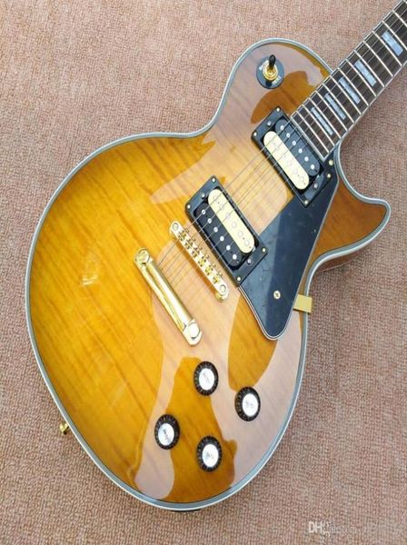 Guitarra LP amarilla personalizada con tapa de tigre, se pueden personalizar varias guitarras eléctricas 5609096