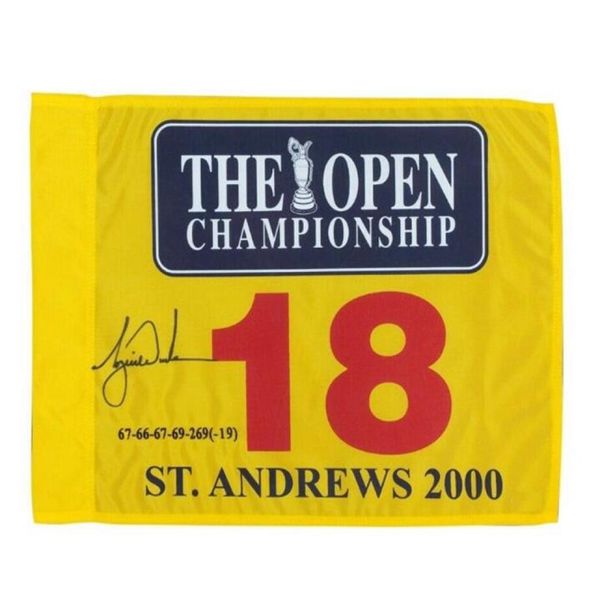 Tiger Woods 2000 British Open Signed Master Master Open Golf Pin Flag8412718
